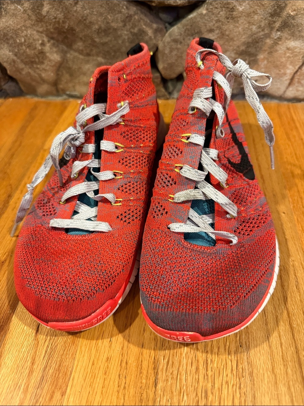 Nike Red Knit Running Shoes with Gray Laces